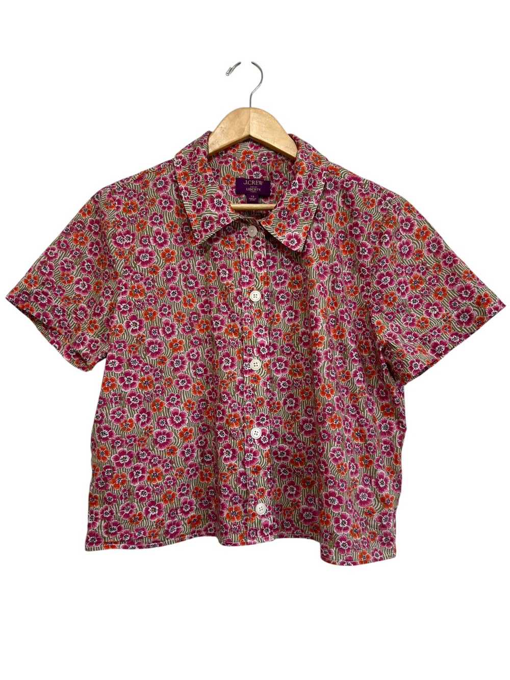 J. Crew Liberty Fabric Cropped Gamine Floral Top in Ellie Ruth Pink Size 12